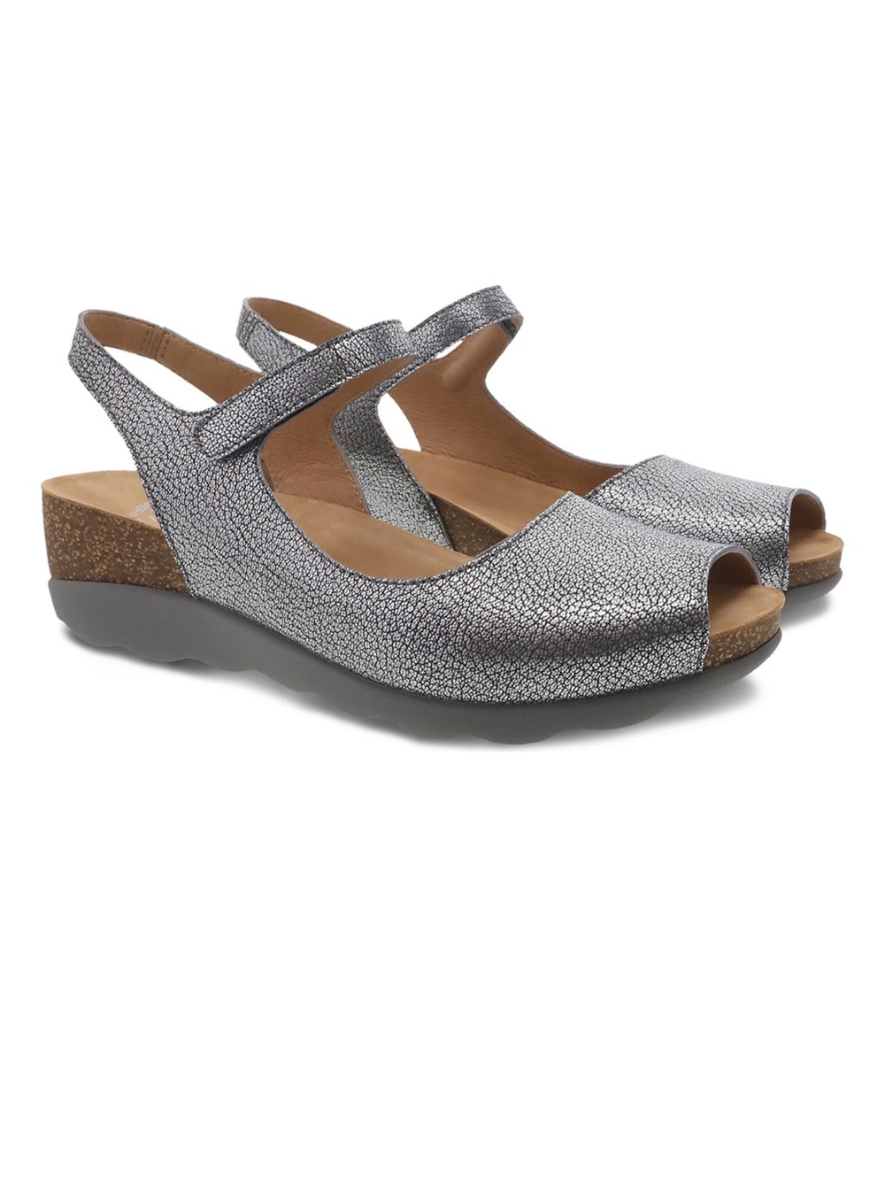 Dansko Marcy Leather Metallic Gray Slingback Lightweight Wedge Sandal 40 9.5-10